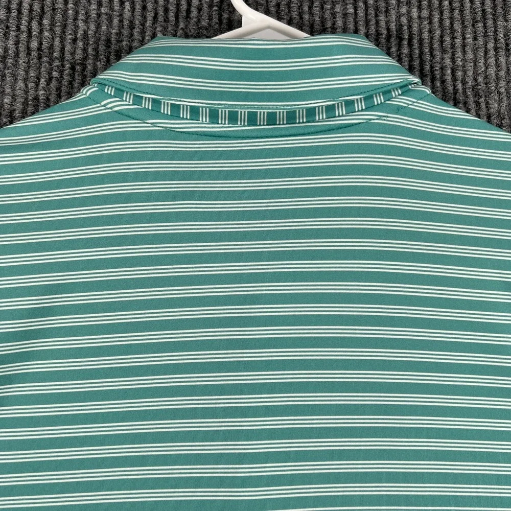 Adidas Polo Shirt Mens Large Green Striped Short Sleeve Casual Golf Outdoor